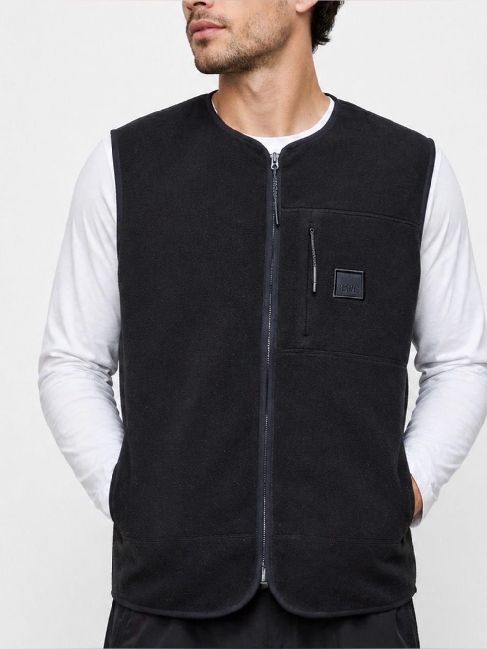 RAINS men’s Fleece Vest Black Medium Water Repellent Technical Zip Utility gilet